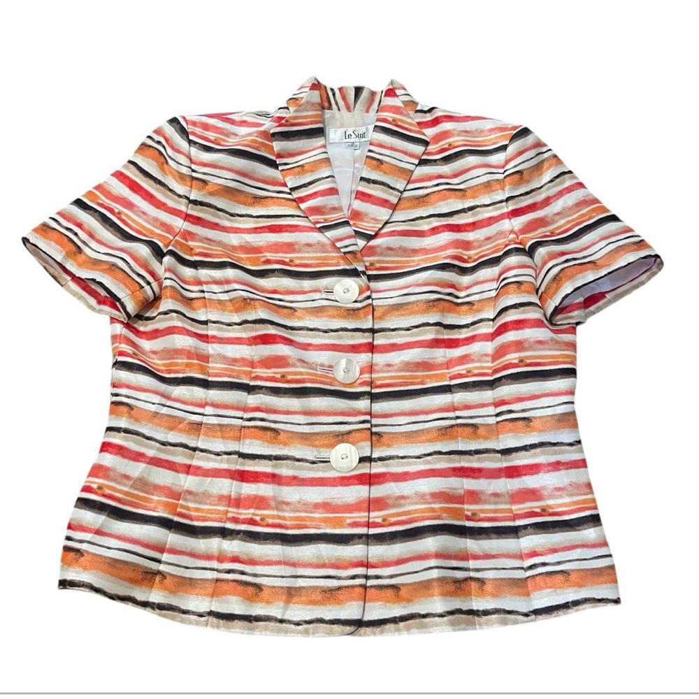 LE SUIT Women's ORANGE Multi STRIPED Blazer Size 12 Lined Vintage